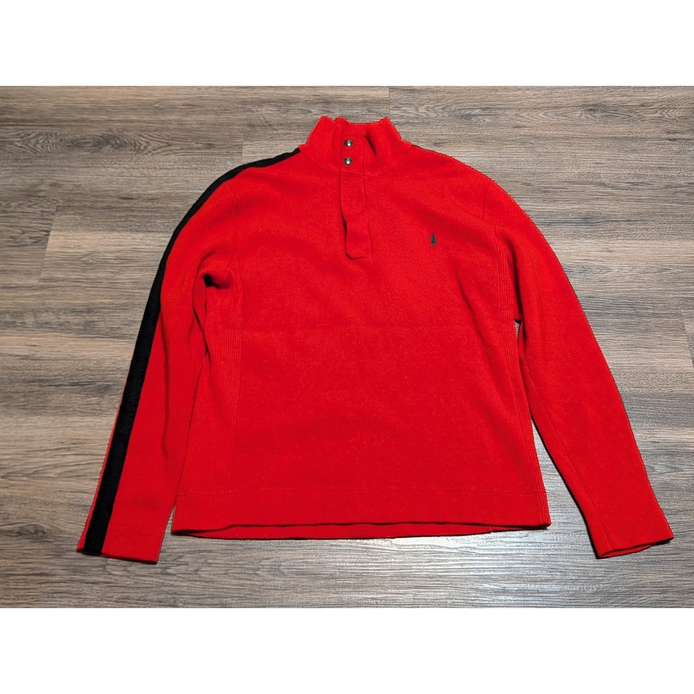 Polo Ralph Lauren Mens Red Merino Wool Quarter Zip Mock Neck Sweater Size M